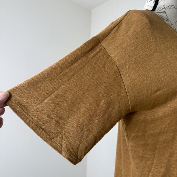 Tahari Brown 100% Linen Short Sleeve Boxy V-Neck Top Medium - Picture 6 of 7